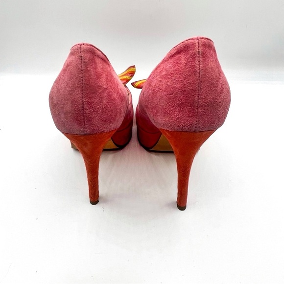 Miss Sixty Pink Suede Bow Peep-Toe High Heels – Size 37 (US 6.5-7) - Picture 4 of 10